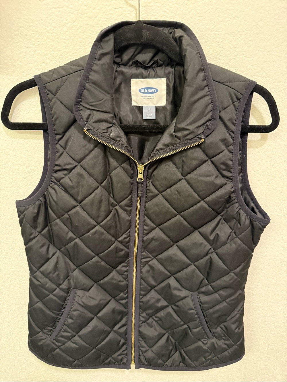 Old Navy Black Quilted Vest with Gold Zipper